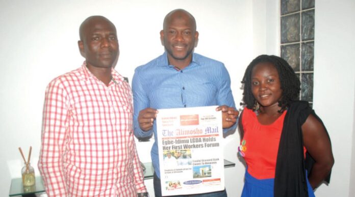 (L-R) Abel Lazarus (Publisher) Ibrahim B. Obanikoro and Baola Ogungbayi